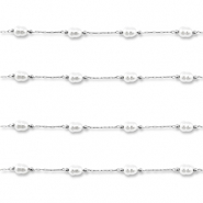 Fornituras Acero Inox cadena jasseron con imitaci&oacute;n de perlas &oacute;valo Plata-blanco