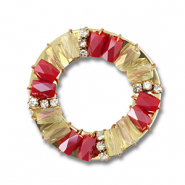 Colgantes faceteados redondos Rojo-transparente AB-dorado