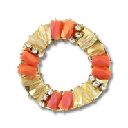 Colgantes faceteados redondos Rojo coral AB-transparente AB-dorado