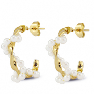 Pendientes Acero Inox con imitaci&oacute;n de perlas Dorado