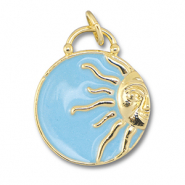 Metal TQ lat&oacute;n colgante redondos con sol Dorado-azul claro