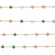 Fornituras Acero Inox cadena jasseron Mezcla de piedras naturales rondeles Dorado-multicolor