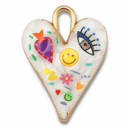 colgantes met&aacute;licos con esmalte coraz&oacute;n Blanco-multicolor-dorado