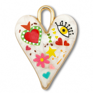 colgantes met&aacute;licos con esmalte coraz&oacute;n Blanco-multicolor-dorado