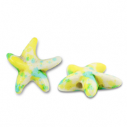 Abalorios de cerámica estrella de mar Blancuzco-azul-amarillo-verde