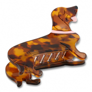 Accesorios pinza para el pelo perrito salchicha Marrón-nude-dorado