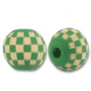 Abalorios de madera redondos 10mm con patr&oacute;n Verde-natural