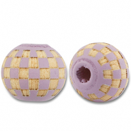 Abalorios de madera redondos 10mm con patr&oacute;n P&uacute;rpura claro-natural