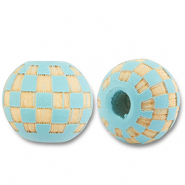 Abalorios de madera redondos10mm con patrón Azul claro-natural