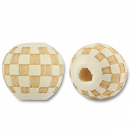 Abalorios de madera redondos 10mm con patr&oacute;n Blancuzco-natural