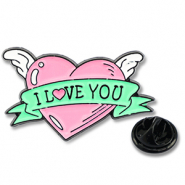 Pins corazón con ala "I love you" Rosa-verde-blanco