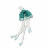 Colgantes de abalorios de cristal medusa Turquesa-blanco-transparente con revestimiento blanco