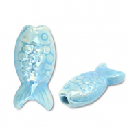 Abalorios de cerámica griega DQ pez Azul claro