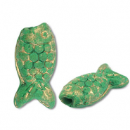 Abalorios de cerámica griega DQ pez Verde-dorado