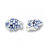 Abalorios de cerámica pez Blanco-azul Delfts