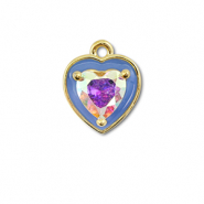 Metal TQ lat&oacute;n colgante coraz&oacute;n Dorado-azul-cubierta AB