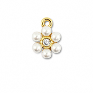 Metal TQ latón colgante flor con perlas Dorado-blanco