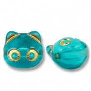 Abalorios acr&iacute;licos gato Azul verdoso-dorado