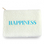 Neceser tejido Teddy "HAPPINESS" Blancuzco-azul claro