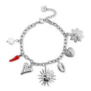 Pulseras Acero Inox con colgante verano Plateado-rojo-blanco