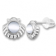 Metal TQ lat&oacute;n pendiente concha con perla Plateado-gris claro