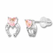 Metal TQ lat&oacute;n pendiente herradura con coraz&oacute;n Plateado-rosa claro