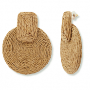 Pendientes rafia trendy rectángulo / redondos Marrón claro