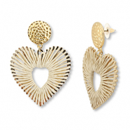 Pendientes rafia trendy corazón Beige-dorado