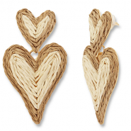 Pendientes rafia trendy corazón Beige-marrón claro-dorado