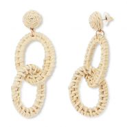 Pendientes rafia trendy óvalo Beige-dorado