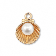 Colgantes metálicos esmalte conchas con perla Dorado-blanco