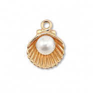 Colgantes met&aacute;licos esmalte conchas con perla Dorado-blanco