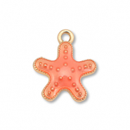 Colgantes met&aacute;licos esmalte estrella de mar Dorado-rojo coral