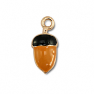 Colgantes met&aacute;licos esmalte bellota Dorado-marr&oacute;n-negro