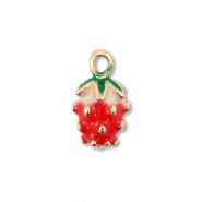 Colgantes met&aacute;licos esmalte fresa Dorado-rojo-verde