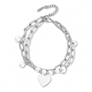 Pulseras Acero Inox corazón Plateado