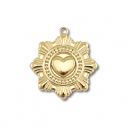 Colgantes Acero Inox flor con corazón Dorado