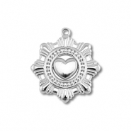 Colgantes Acero Inox flor con corazón Plateado