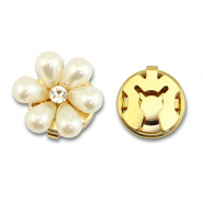 Cubrebotones de latón Eco-brass® perlas flor Dorado-blanco-cristal