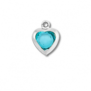 Colgantes Acero Inox coraz&oacute;n Plateado-azul aquamarina