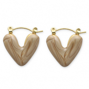 Pendientes Acero Inox criolla corazón Dorado-marrón