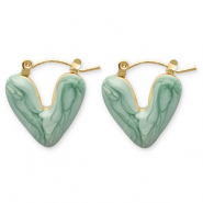 Pendientes Acero Inox criolla corazón Dorado-verde