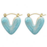 Pendientes Acero Inox criolla corazón Dorado-azul claro
