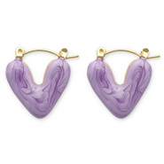 Pendientes Acero Inox criolla corazón Dorado-púrpura