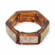 Pulseras de resina hexágono Transparente marrón ámbar-blancuzco-beige