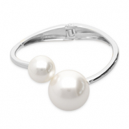 Pulseras metálicas con imitación de perlas Plateado-blanco