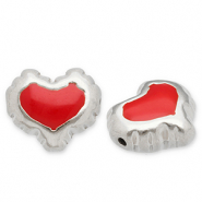 Abalorios Acero Inox coraz&oacute;n Plateado-rojo