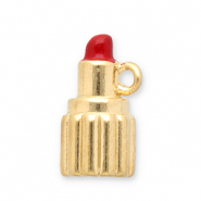 Colgantes Acero Inox l&aacute;piz labial Dorado-rojo