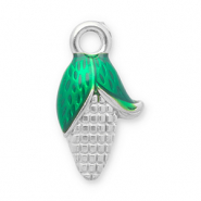 Colgantes Acero Inox mazorca de ma&iacute;z Plateado-verde