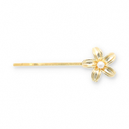 Accesorios para el pelo pasador para pelo flor con imitación de perla Dorado-blanco